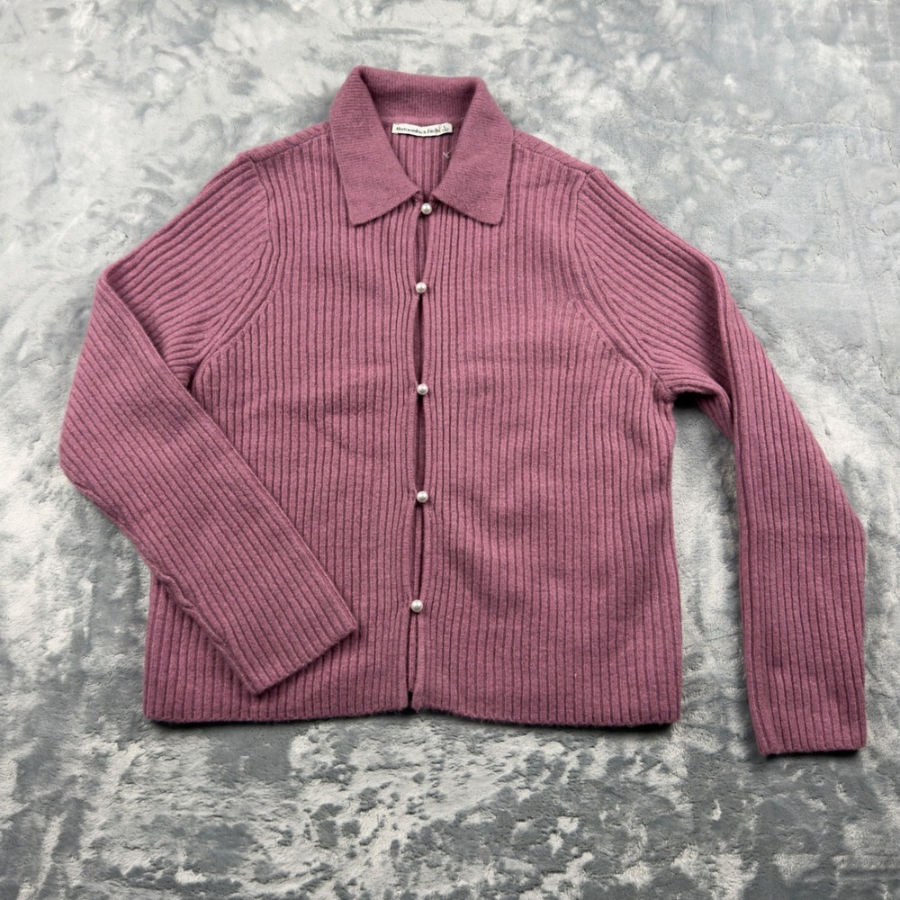 Abercrombie & Fitch Pink Ribbed Pearl Button Collared Cardigan Sweater Large